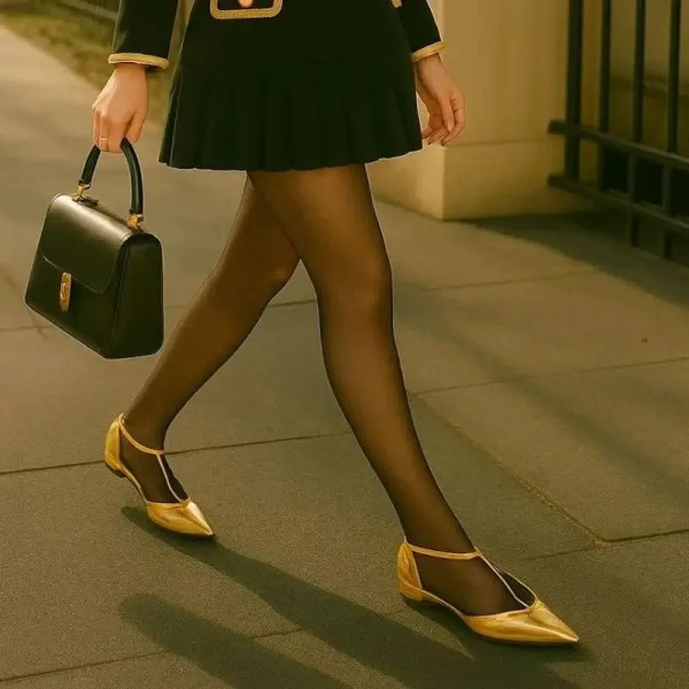 Worthington Kendie Gold Metallic Flats Women’s Size 8.5 Pointed Toe Ankle Strap